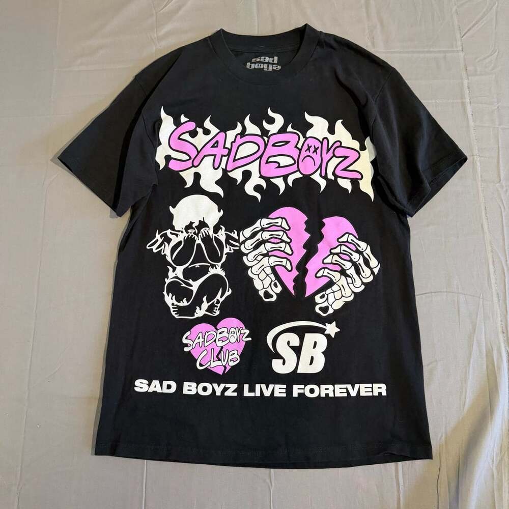Sad Boyz T-Shirt Size Medium Black Broken Heart Graphic
